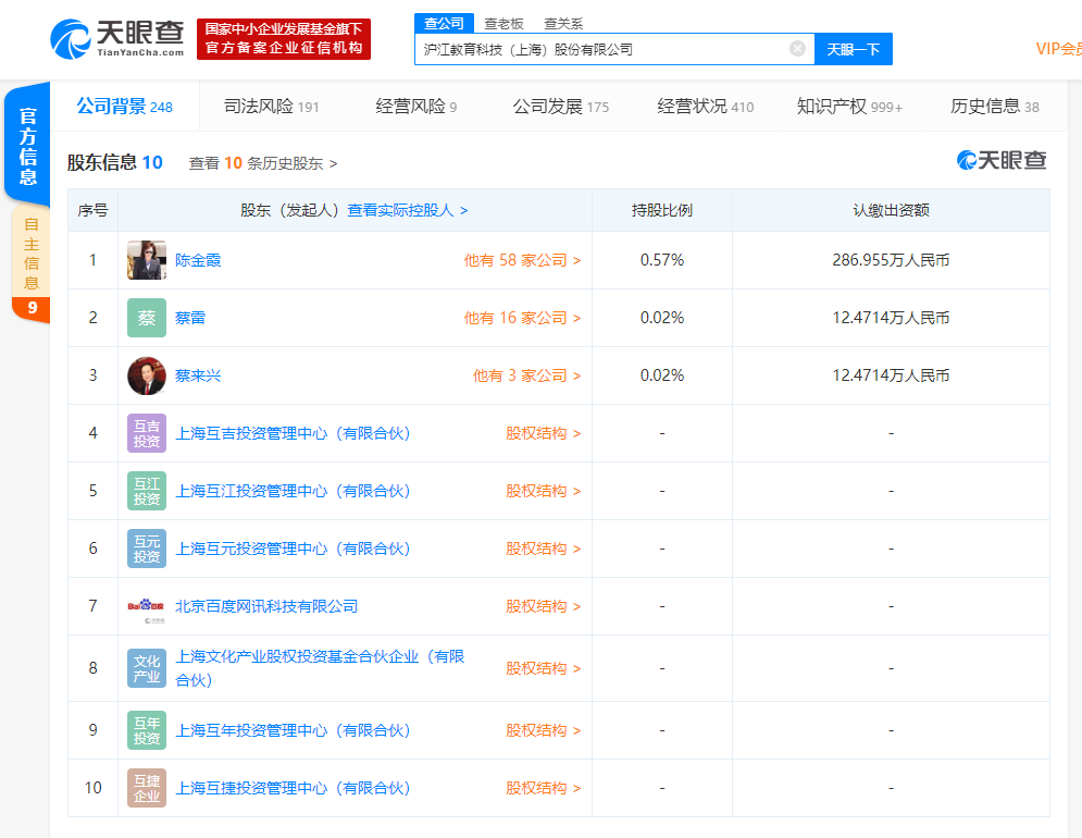 [凤凰网科技]沪江网发生工商变更 伏彩瑞卸任法定代表人、董事长