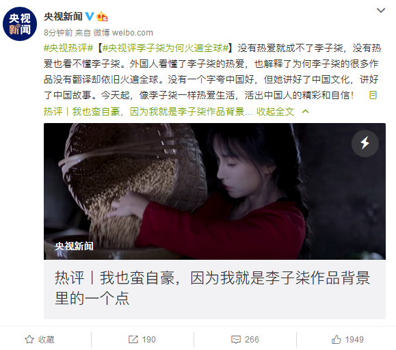 「央视网新闻」央视评李子柒为何火遍全球：爱生活、爱家乡、爱文化