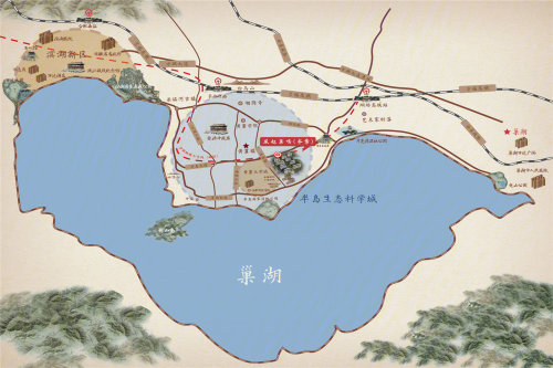 鳳起巢鳴地處巢湖半島黃麓鎮, 位於半島大道以南書香路以東黃師路以西