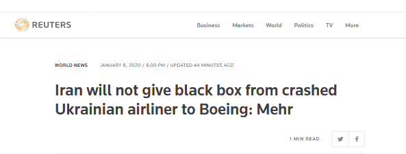 伊朗民航组织负责人：坠毁客机的黑匣子不会交给波音