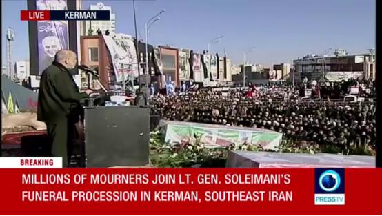 伊朗将军苏莱曼尼葬礼正在家乡举行，数百万民众上街送行