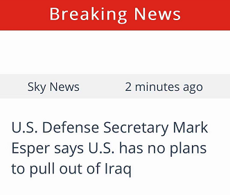 美国防长：美军没有计划离开伊拉克