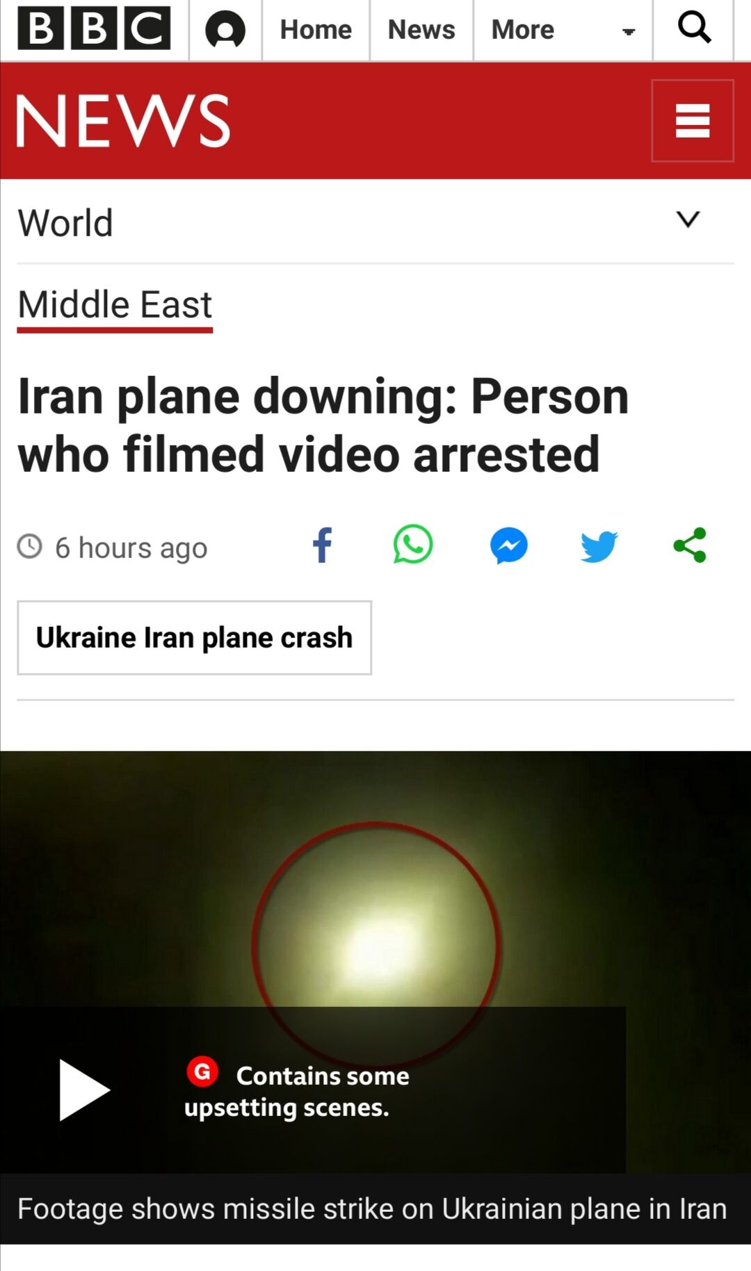英媒：拍摄“疑似导弹击中客机”视频的人，已被伊朗拘捕