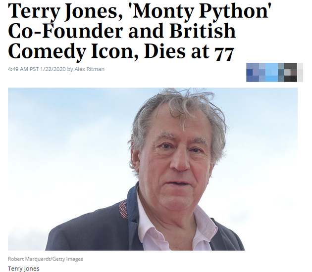 英国著名导演笑星Terry Jones去世 享年77岁