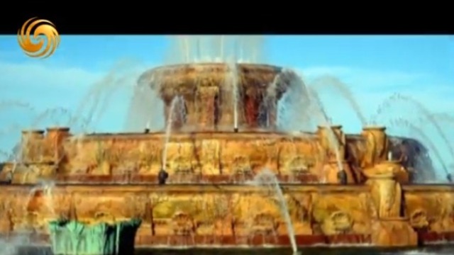 位于芝加哥市<em>格兰特</em>公园的白金汉喷泉 第一大照明喷泉