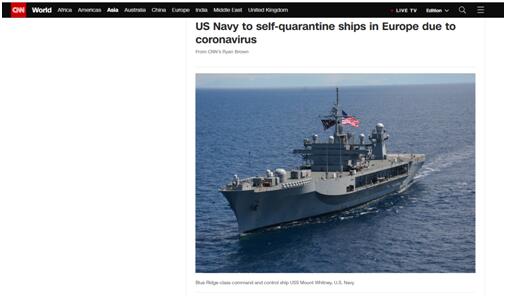 因担忧新冠病毒传播，美国海军第六舰队“自我隔离”14天