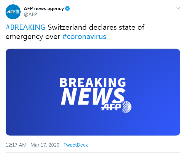 瑞士宣布进入国家紧急状态