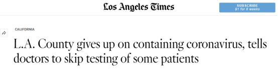 美媒：洛杉矶放弃控制新冠 要医生取消部分患者检测