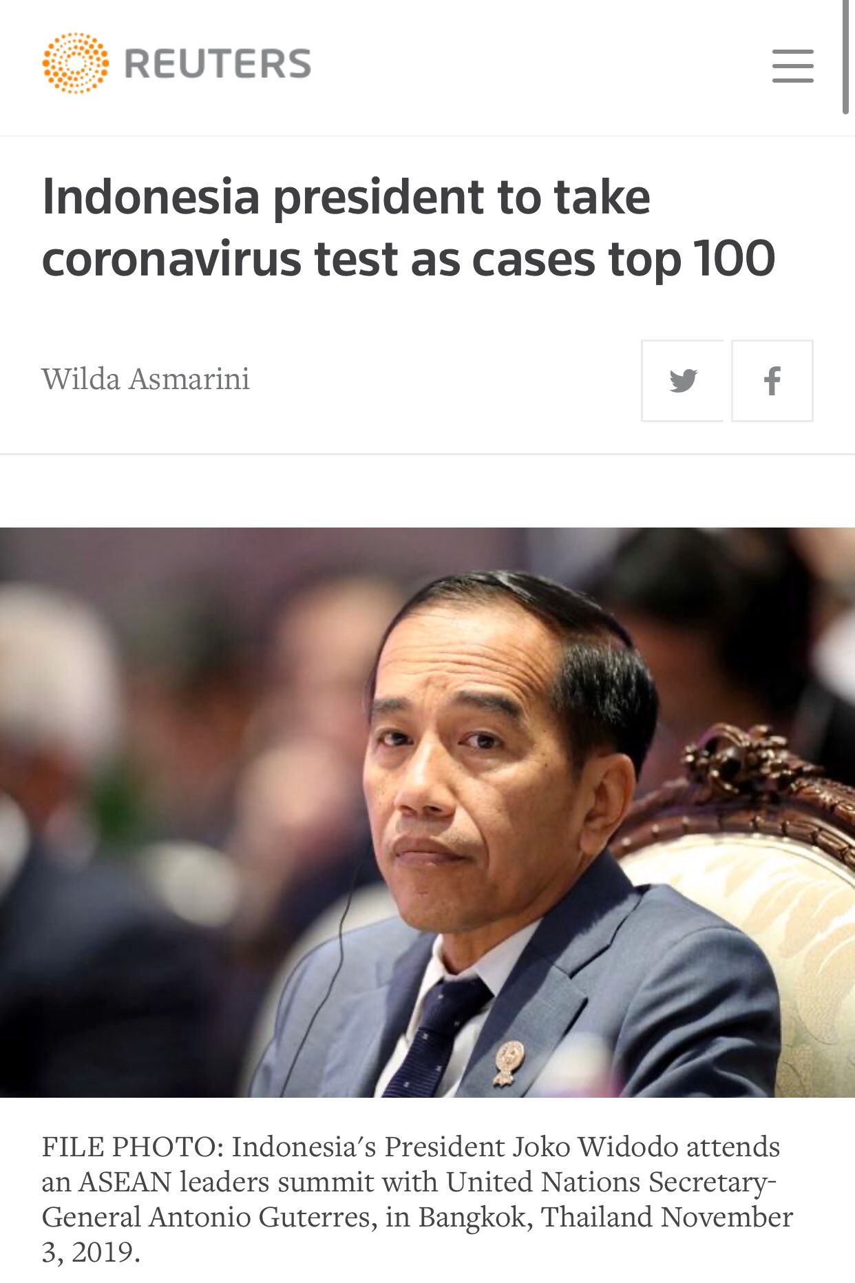外媒：印尼总统将接受新冠病毒检测