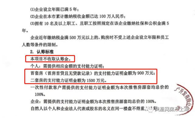 目此次认筹不收取认筹金，只需提供首套900万元、二套1500万元的资金证明。
