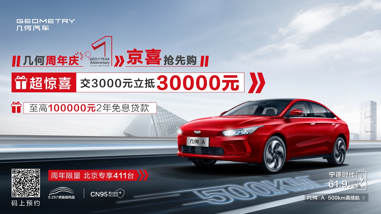  3千抵3万、至高10万免息 几何A在京推出三大购车礼遇