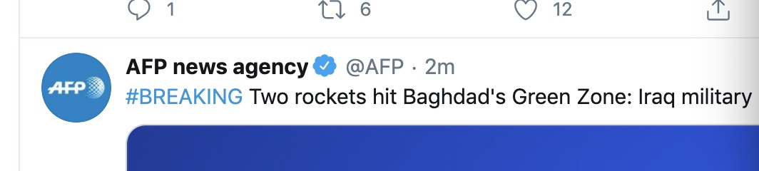 伊拉克军方：两枚火箭弹击中巴格达“绿区”