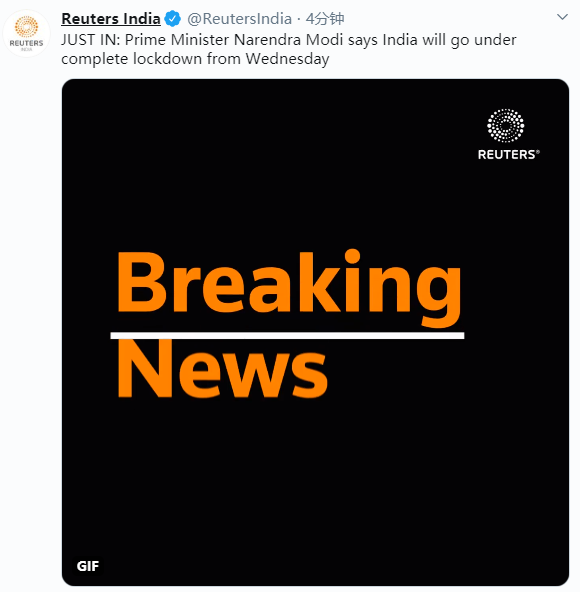 印度总理莫迪宣布将实施全国封锁 持续21天