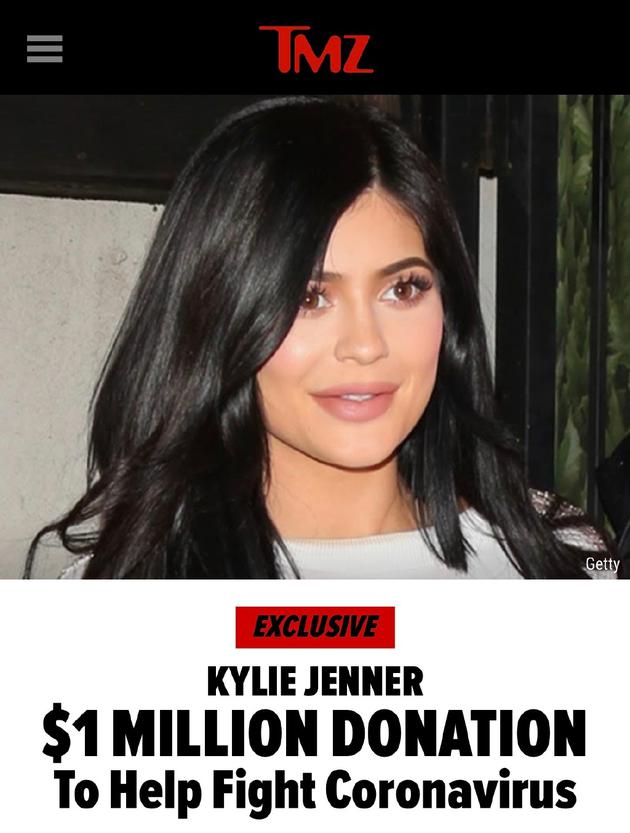 Kylie Jenner捐100万美元对抗新冠肺炎 医生激动发文感谢