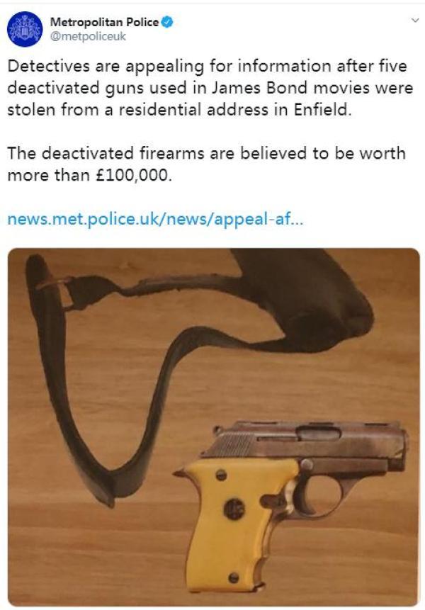 5支《007》邦德手枪被盗 总价值超10万英镑