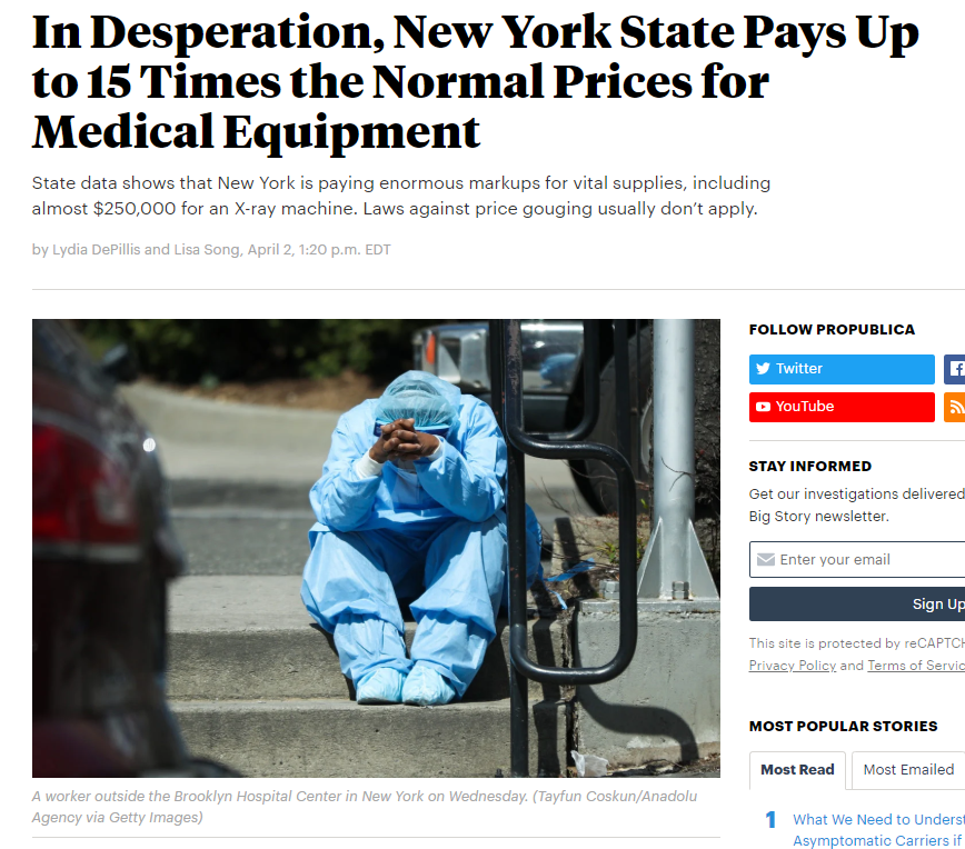 疫情告急 美国纽约州15倍高价采购医疗器材