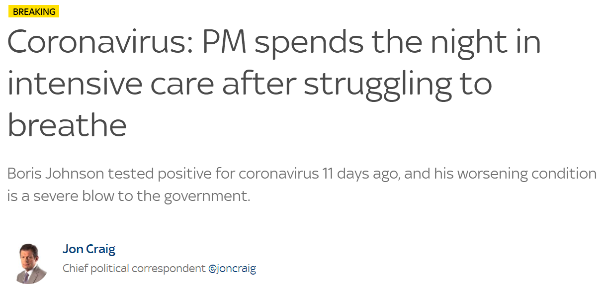 英媒描述首相最新情况：遭遇呼吸困难 在重症监护室过夜