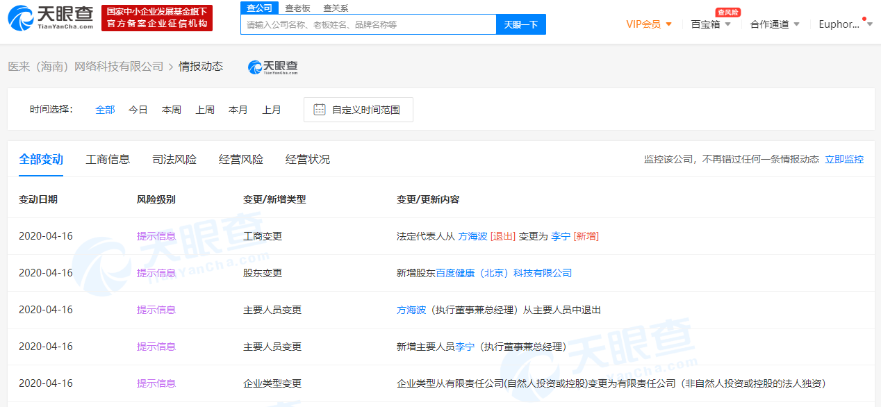 百度持续加码大健康领域,在海南再投资一家医疗科技公司