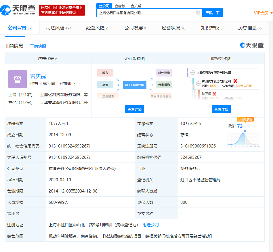 曾庆祝再次接任神州优车子公司法定代表人 陆正耀仍为实控人