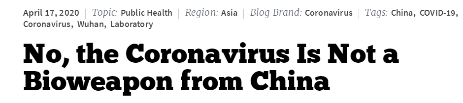 美媒强调：无证据表明新冠病毒来自中国实验室