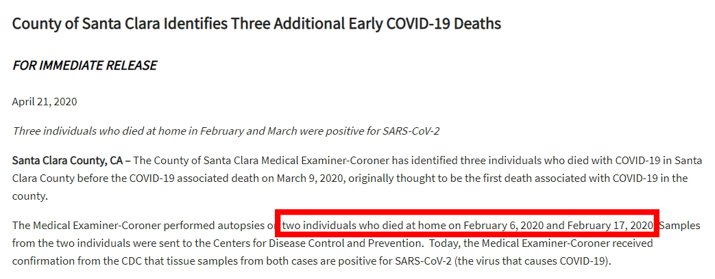 美国追溯出2月初新冠死者 全国最早死亡时间提前一个月
