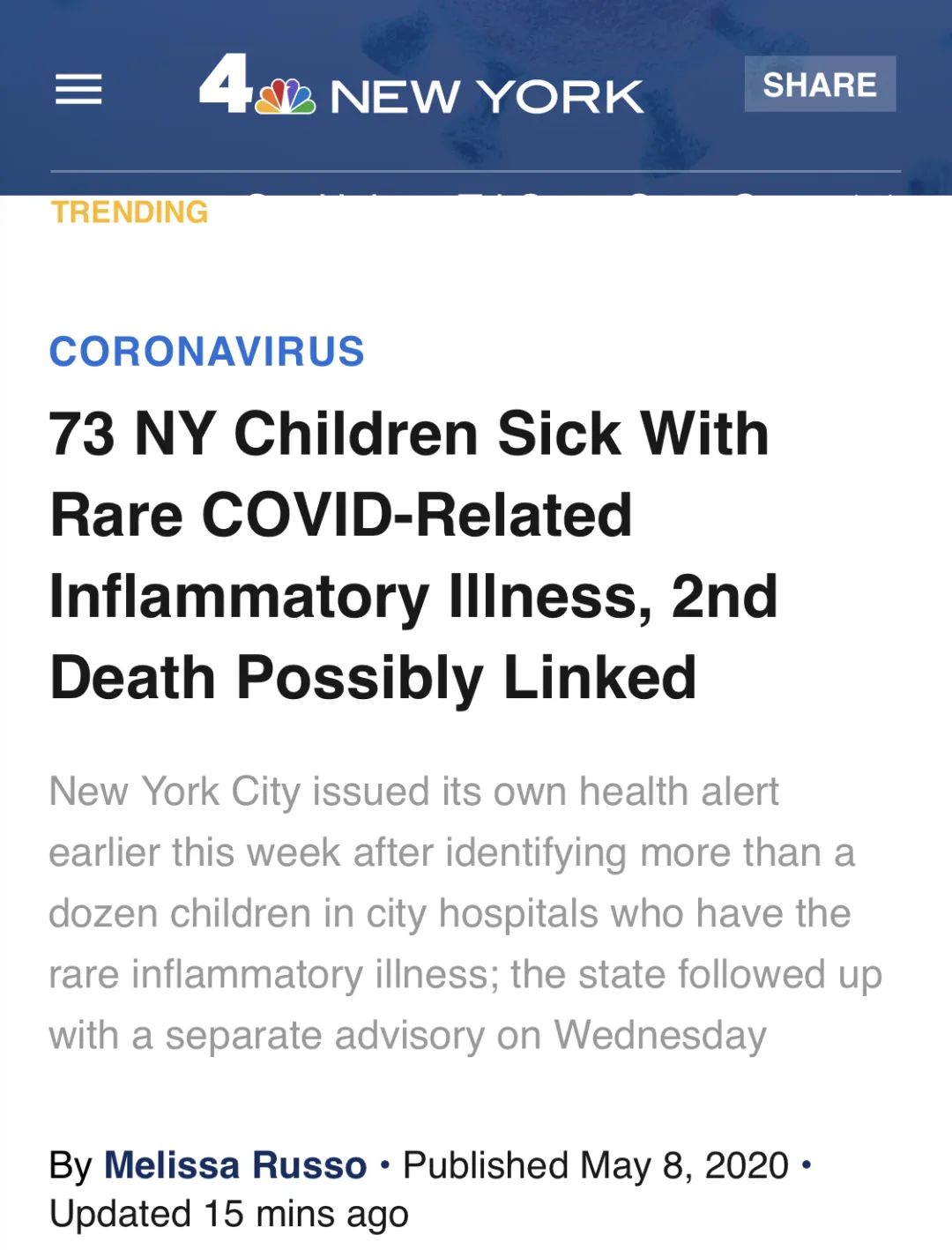 未知疾病？纽约州已有73名儿童出现症状_凤凰网