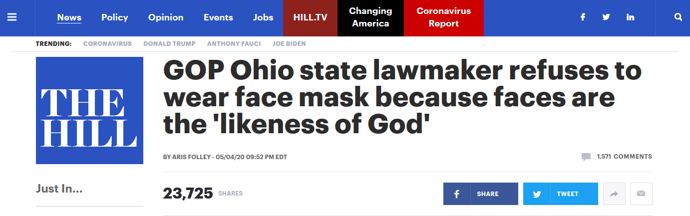 美国议员拒戴口罩，还拿上帝当借口