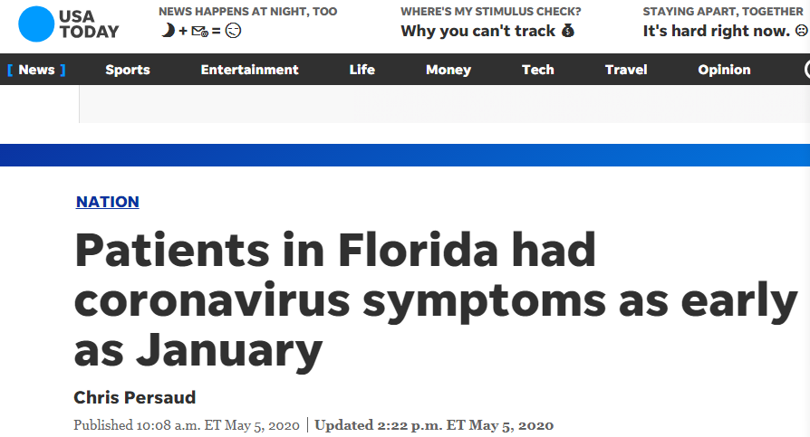 美媒：佛罗里达州171名患者早在1月就已出现新冠症状