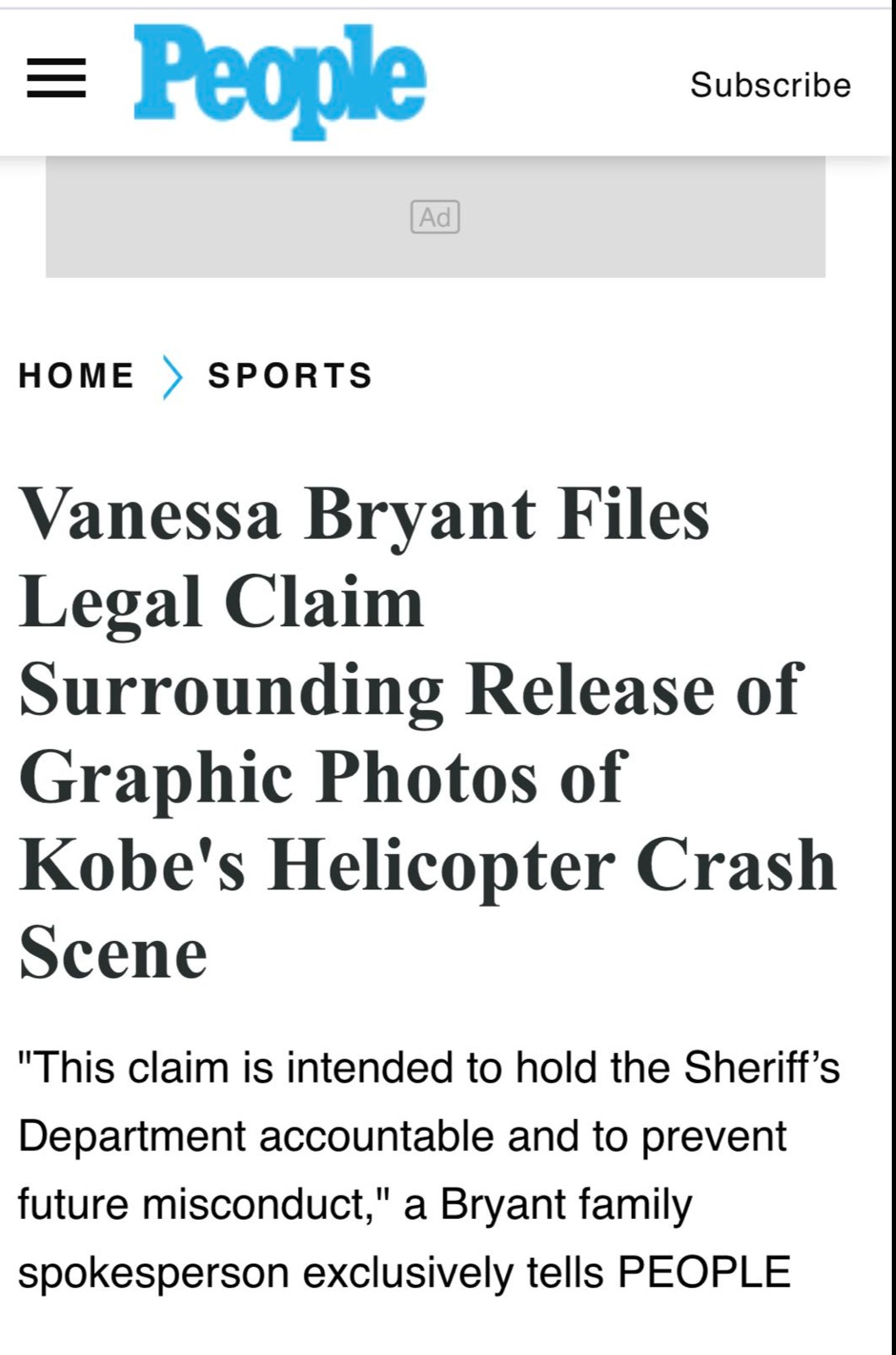 瓦妮莎起诉洛杉矶警署 ：他们未经授权收集空难照片