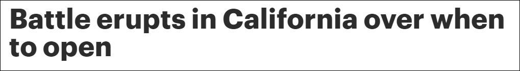 加州“内战”：3县带头违抗州长命令，要求复工