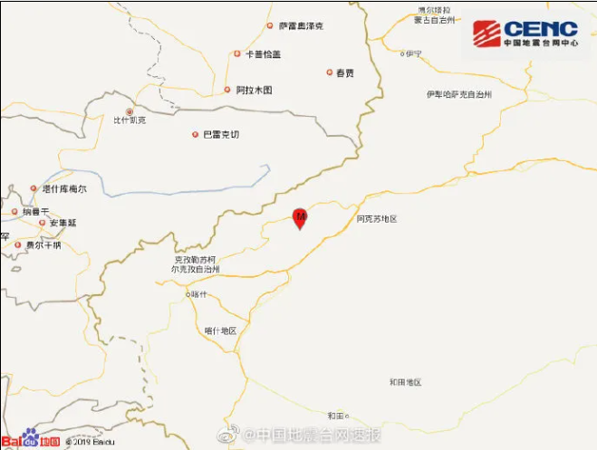 新疆阿克苏地区发生5.2级地震