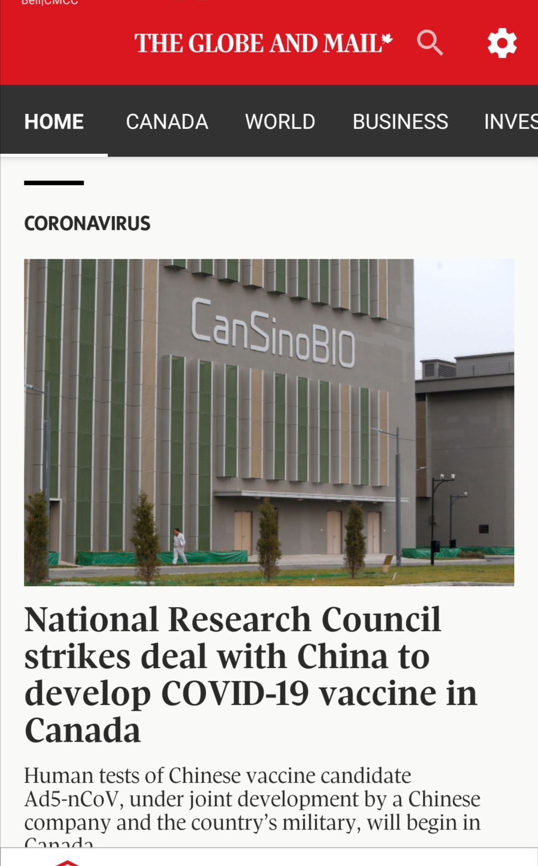 加拿大与中国合作开发新冠疫苗