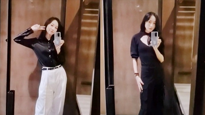 韩雪嘟嘴比耶俏皮玩换装，性感御姐秒变小可爱，高挑身材抢镜