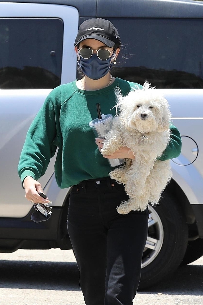 女王范!露西·海尔单手抱狗,走姿帅气