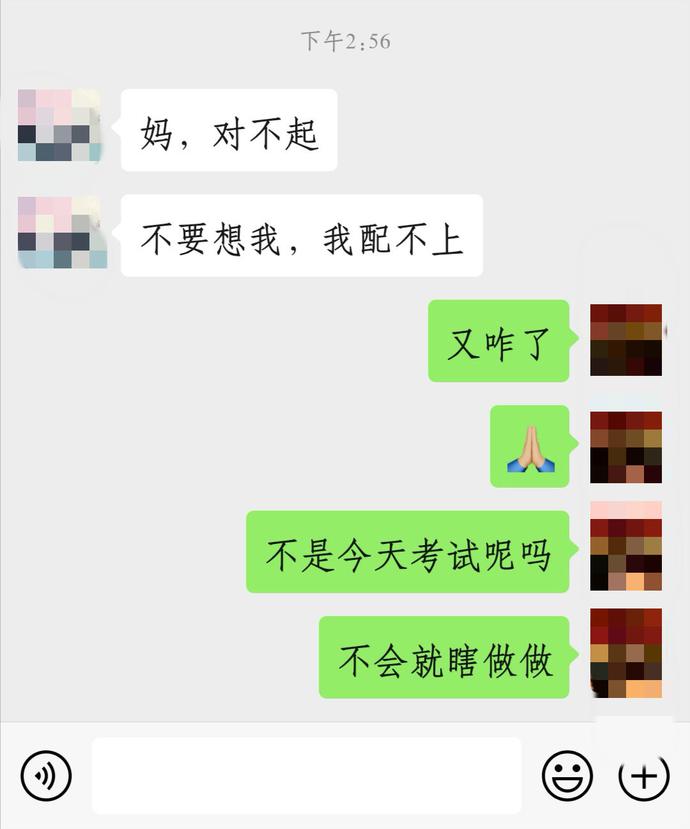 时某坠亡前与母亲的微信对话。受访人供图