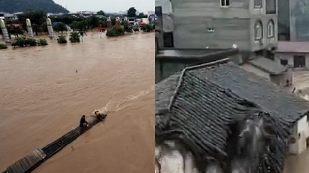 实拍特大暴雨侵袭广西桂林 房屋3秒坍塌 水里捞出近1米长大鱼