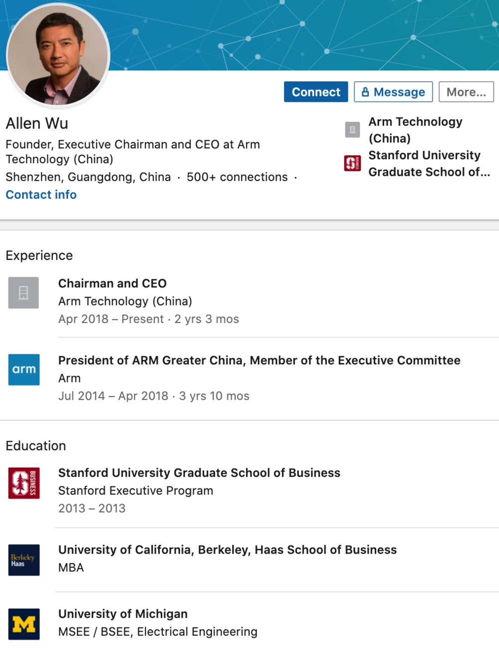 吴雄昂履历，来自 Linkedin