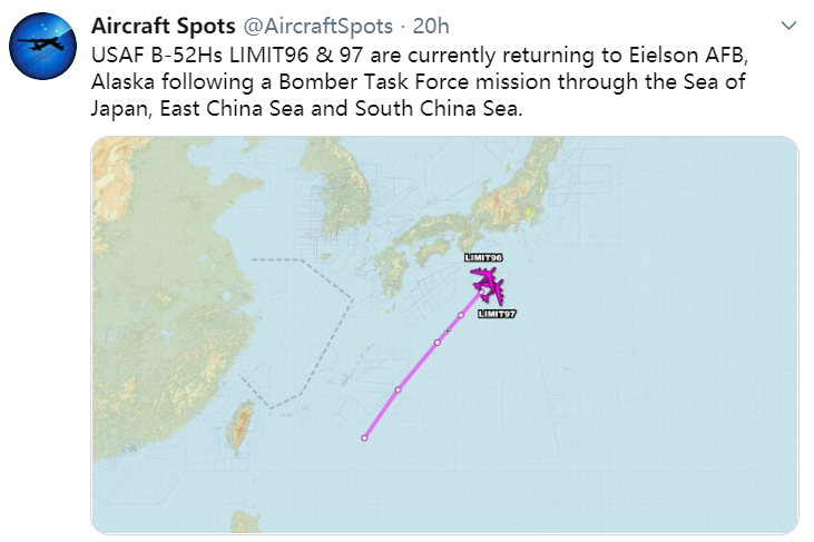 “飛機守望”公布的美軍轟炸機飛行路線