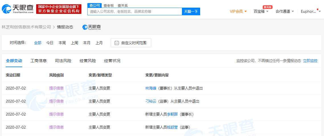 腾讯公司副总裁林海峰卸任腾讯旗下两家公司法人 李朝晖接任