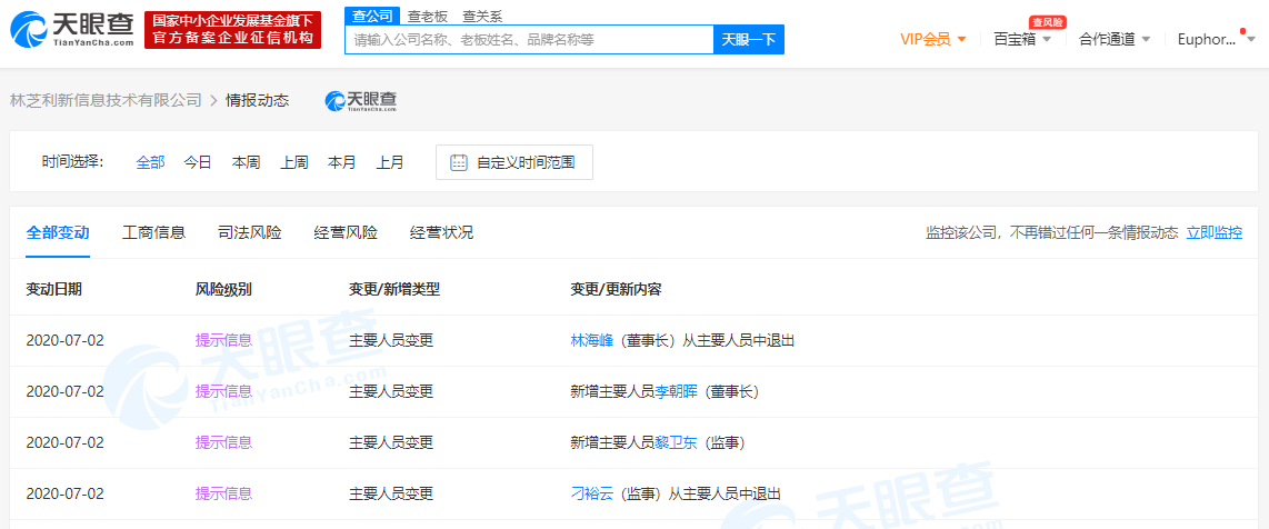 腾讯公司副总裁林海峰卸任腾讯旗下两家公司法人 李朝晖接任
