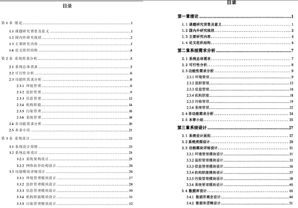 天津大学刘宇宸的论文（左）和厦门大学林鲤（右）的论文的目录对比。除了第三章略有不同外，其他均一致。