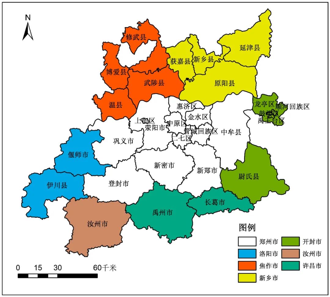 市市域,洛陽市的偃師市,伊川縣,焦作市的修武縣,博愛縣,武陟縣,溫縣