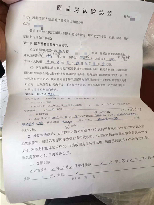 小区业主提供的原《商品房认购协议》照片