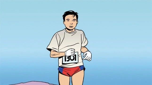 跑步的小说家村上春树（图片来源：纽约客）。