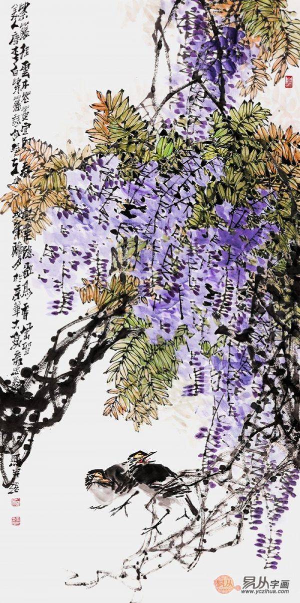 中美协画家王忠义紫藤图《密叶隐歌鸟 香风留美人》作品来源：易从网
