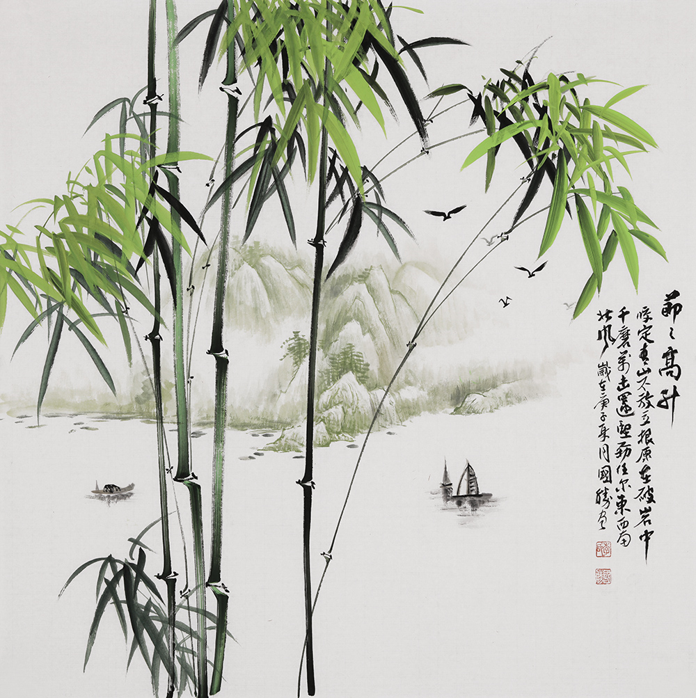 竹子山水画 李国胜小品斗方山水画《节节高升》 作品来源 易从网