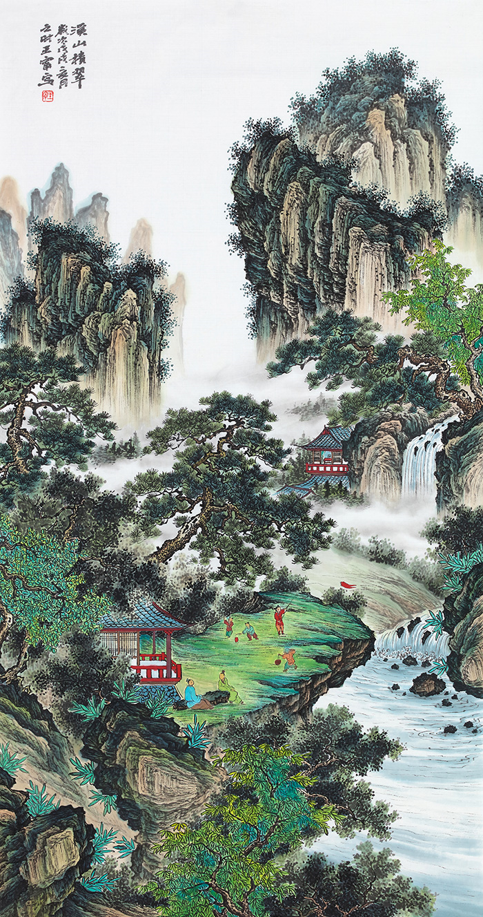 竖式山水树自然风景画图片