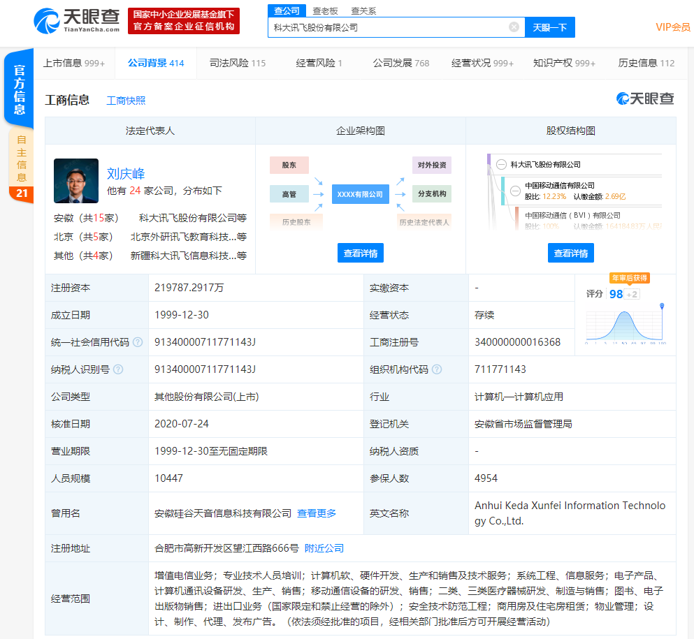 科大讯飞股份有限公司经营范围新增医疗器械研发