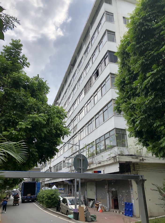 被高架桥包围的“圈中楼”目前仍在，其2-8层已闲置多年。澎湃新闻记者 陈绪厚  图