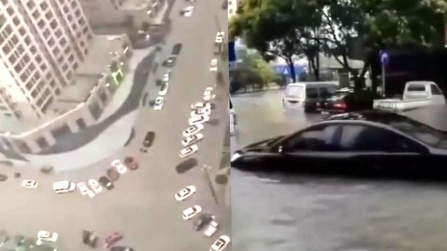 实拍：温州遭台风席卷内涝严重 大量汽车被淹、全城警力出动